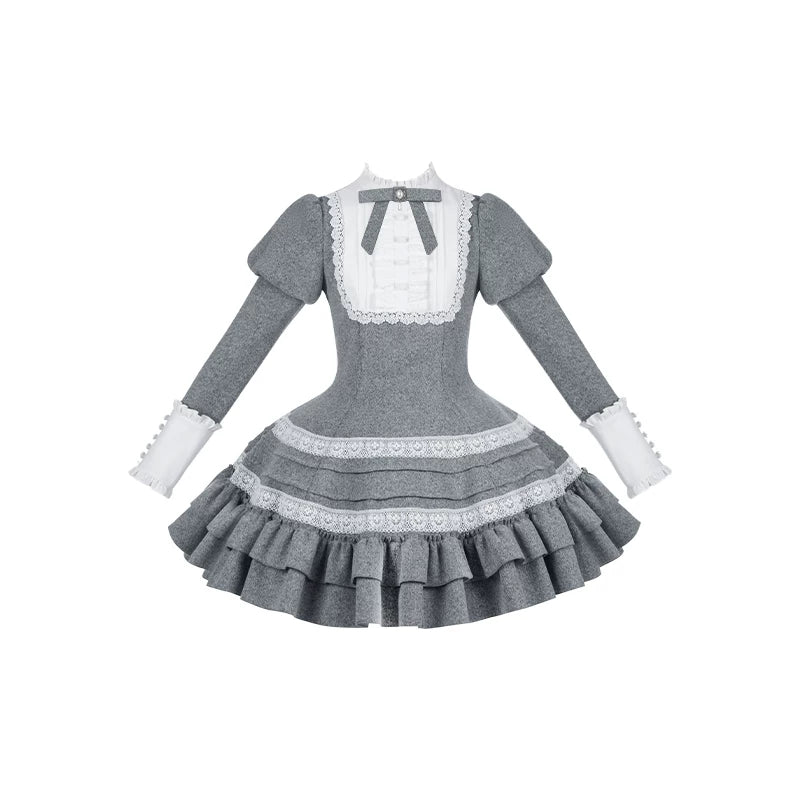 Reminisce - Pile Classic Lolita Dress, Detachable Cape (L M S) 44439:808536