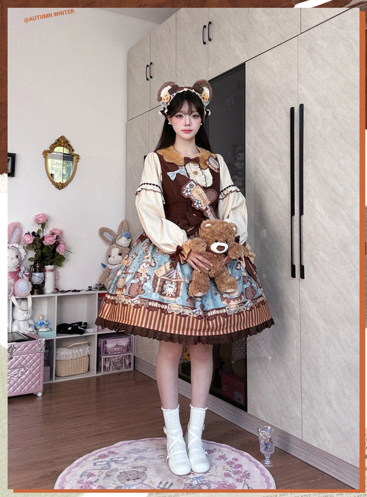 Star Fantasy~Bear Biscuit~Sweet Lolita Dress Winter Lolita OP and Salopette