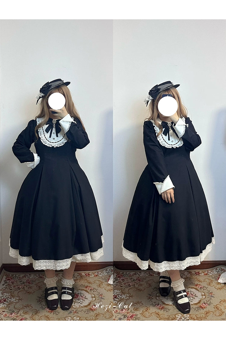 Hezi's Cat Haven~Black Cat Butler~Maid Lolita OP Dress Elegant Black and White Dress 40552:664658