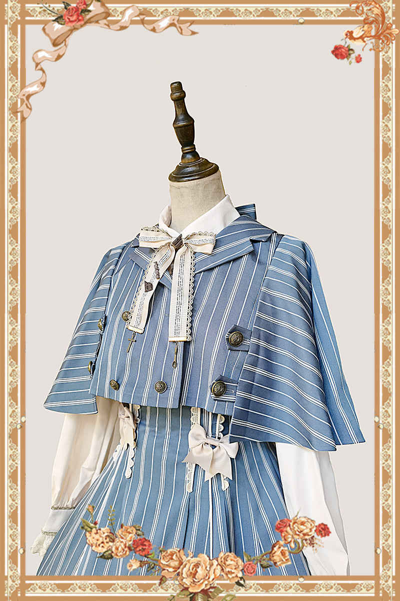 (Buy for me) Infanta~Elegant Lolita Stripe High-waist Jumper Dress Set and Cape S light-blue cape 