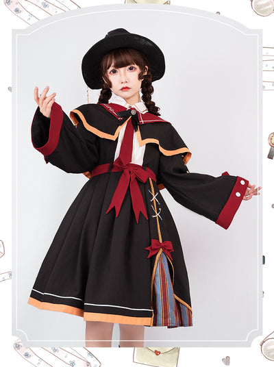 YingLuoFu~Magic Notice~Vintage Lolita Cute Black OP Dress Set   