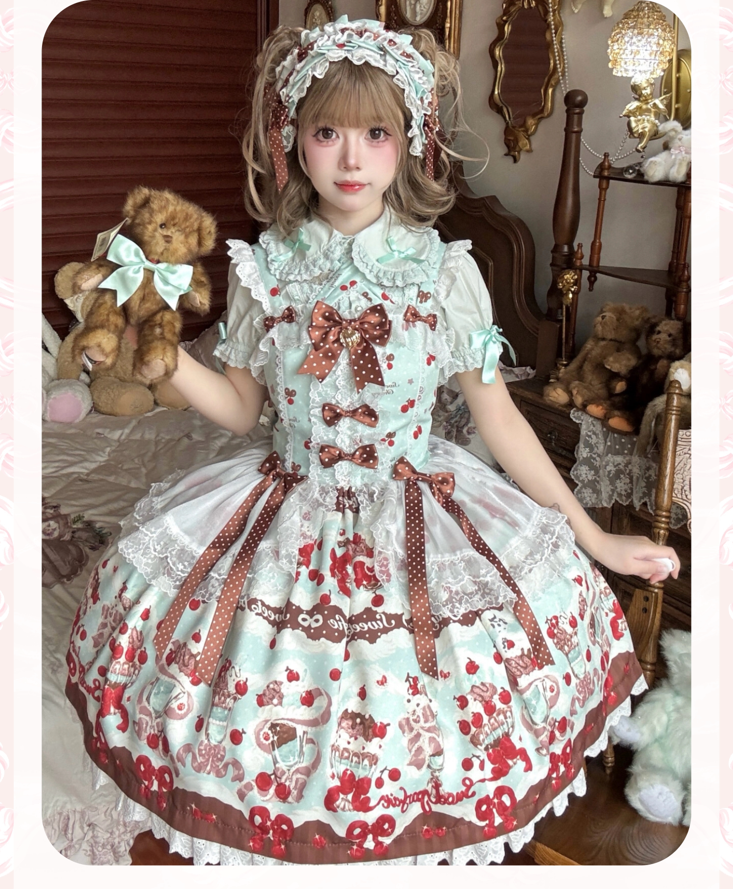 Cherry Parfait - Printed Sweet Lolita Dress, Macaron Colors