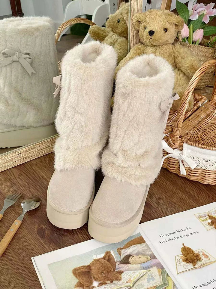 Pure Tea For Dream~Winter Love Song~Winter Lolita Mid-Calf Boots Plush Snow Boots Thick Sole