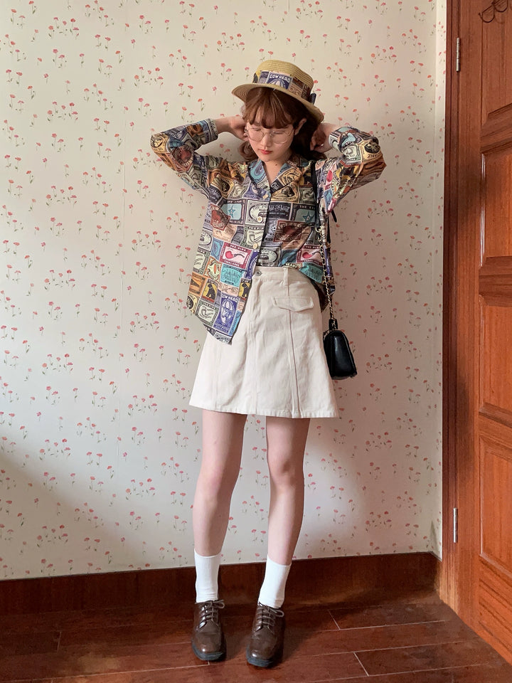 Miss Cube - Antique Label - Retro Lolita Shirt American Customized Loose Print Blouse