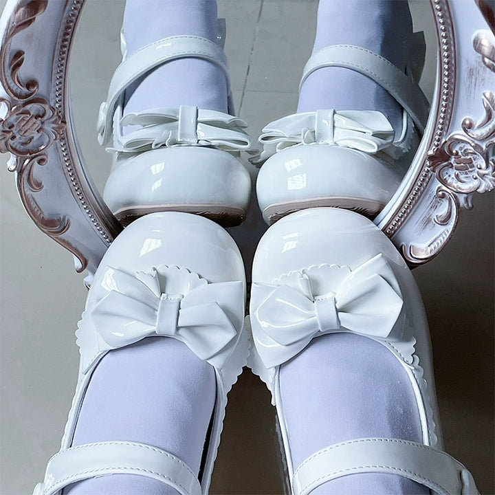 Fairy Godmother~Elegant Lolita Heels Shoes Mary Jane Shoes 34 White patent leather - medium heels 4.5CM 