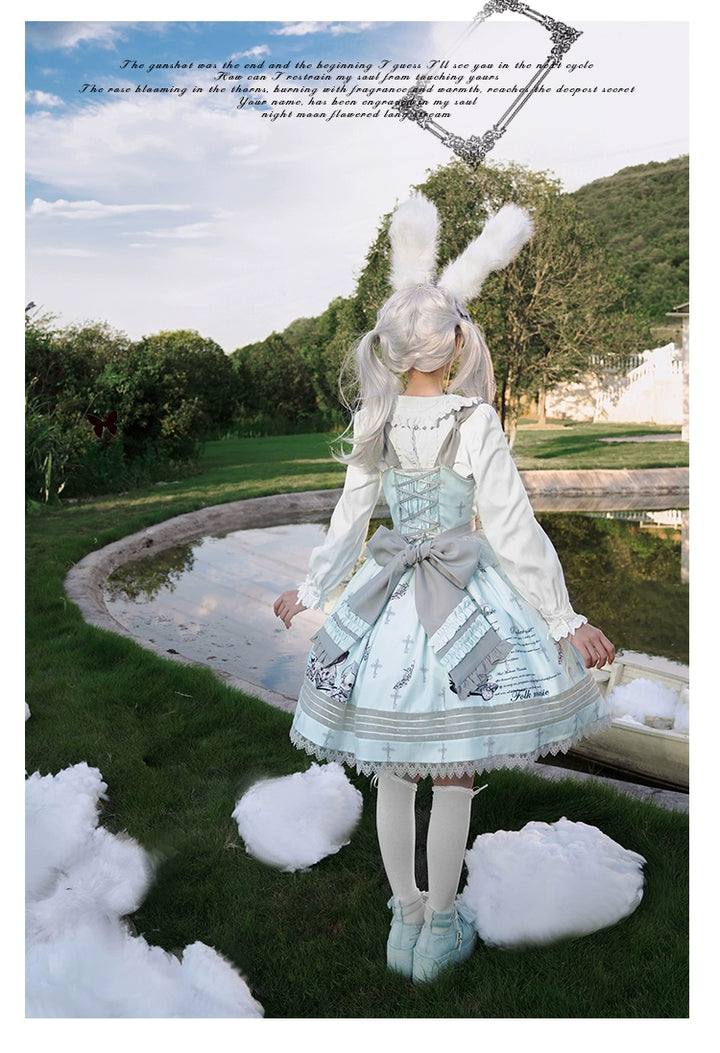 Honey Machine~Doll Theater~Sweet Lolita OP/JSK Bunny Print Daily Lolita Dress   