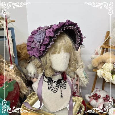 Chestnut Lolita~Gothic Lolita Bonnet Pure Cotton Hat Purple BNT  