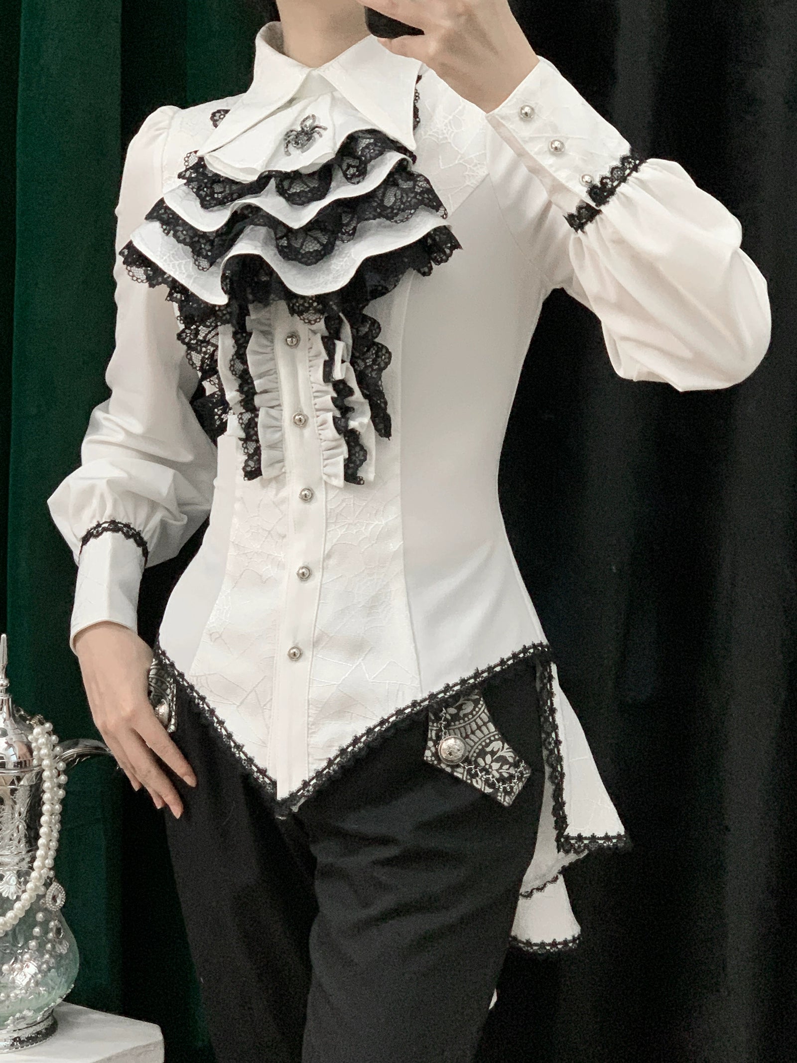 Little Dipper - Cold Rice - Ouji Lolita Jabot with Metal Spider Pendant 42877:756381