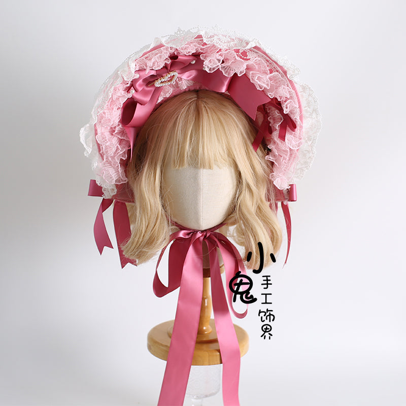 Xiaogui~Velvet Cake~Sweet Lolita Head Accessory Set with Ribbon Bow Details