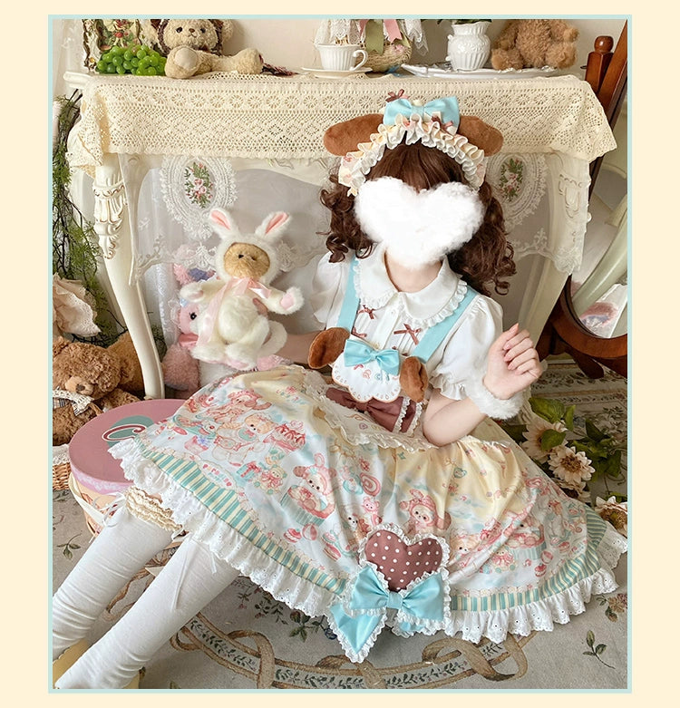 YingLuoFu~Sweet Pet Paradise~Kawaii Lolita Salopette Dress Pet Print   