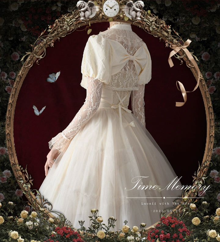 Time Memory~Petite Rose~Classic Lolita Bolero with Lace Sleeves Light Apricot Bow Version S