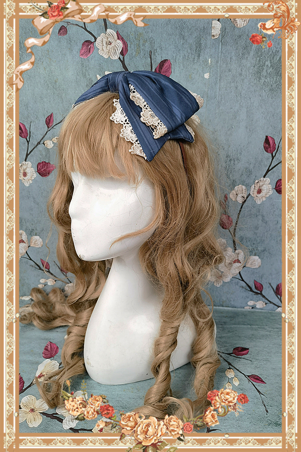 Infanta~Elegant Lolita JSK Dress Tiered Rabbit Prints Middle Split Dress S KC Navy blue - Free size 