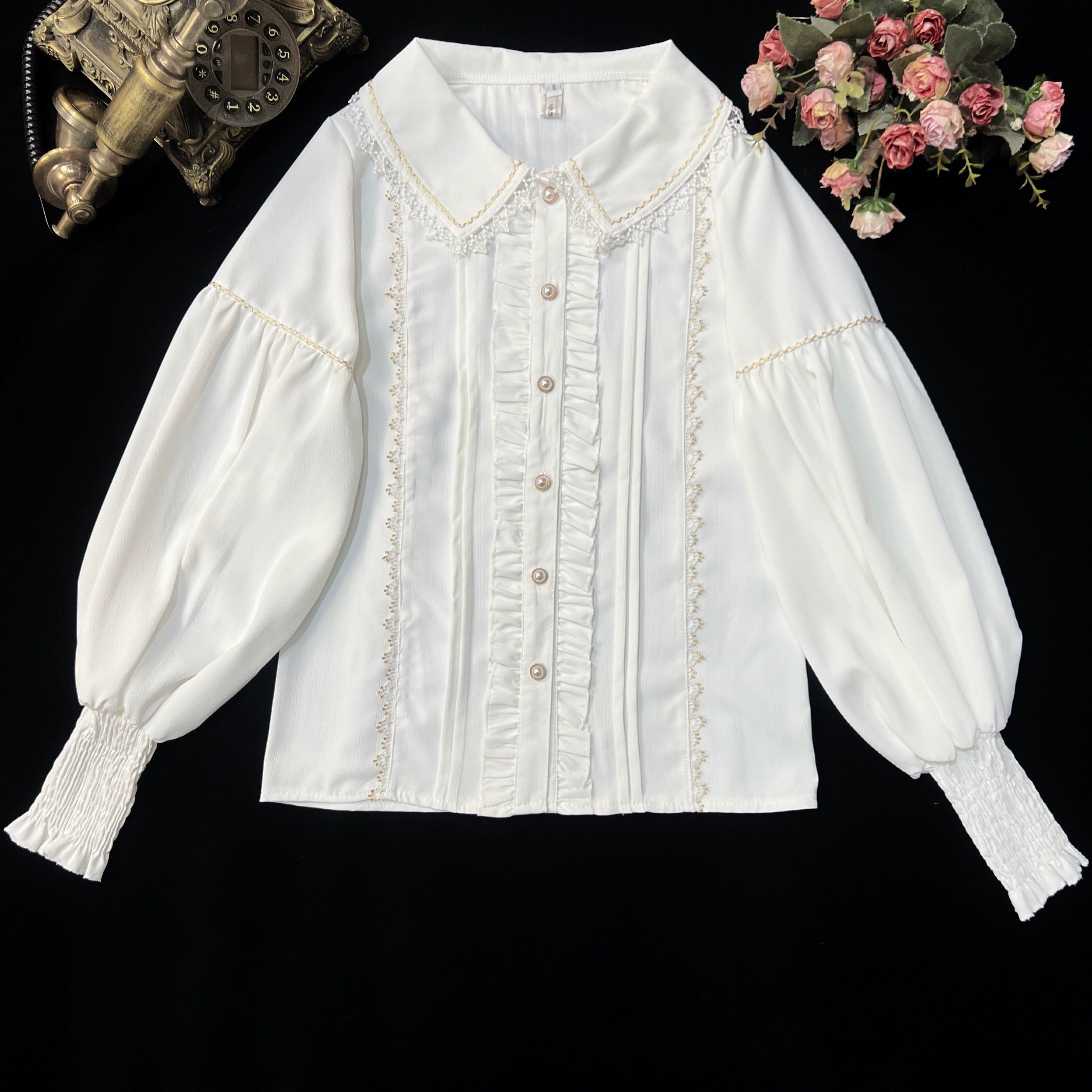 DMFS Lolita - The Heart of the Rose - Elegant Retro Lolita Skirt High Waist SK Blouse S Milk shirt-Peter pan collar