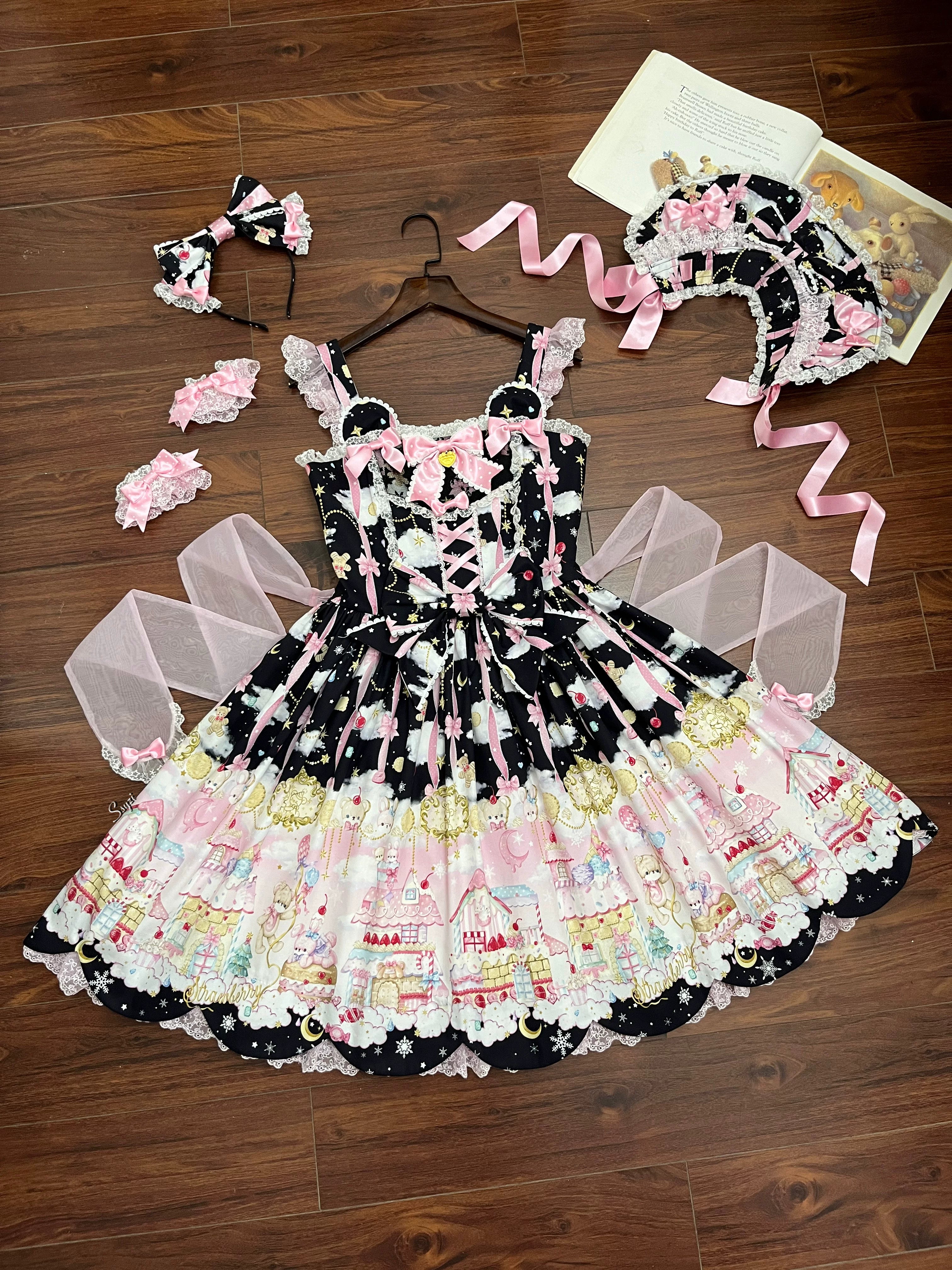 Sweet Cloudland - Cotton Old School Lolita Printed JSK Dress with Petal Hem (L M S XL) 45687:858528