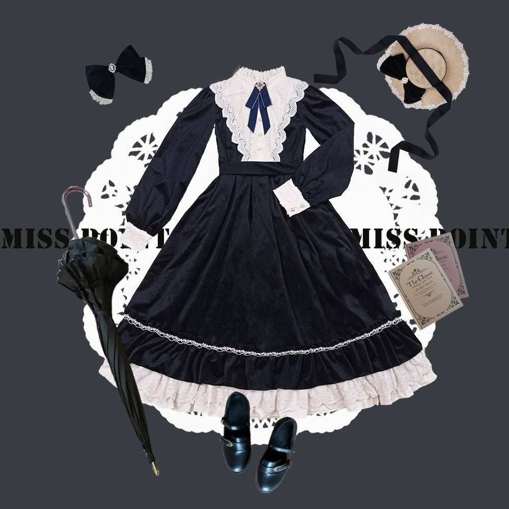 (BFM)Miss Point~Customized Lolita Dress Vintage Elegant Velvet OP Dress 32520:391708