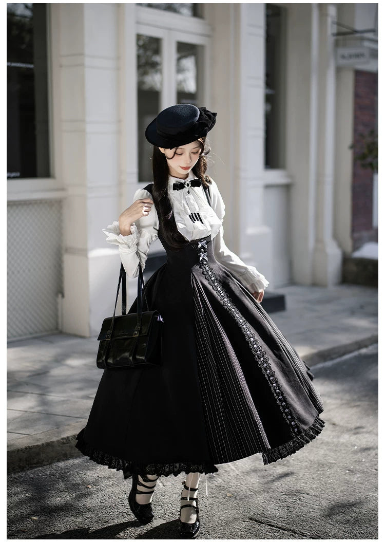 Monochrome Sonata - Classic Lolita Bust-supporting JSK Set, Piano Inspired 44552:813457