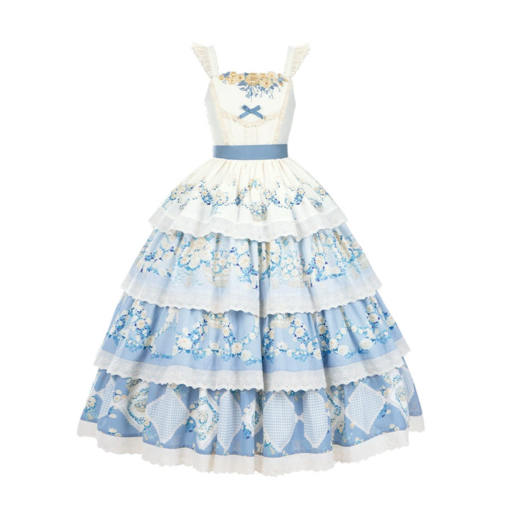 With PUJI~Letter and Poetry~Classic Lolita JSK Suit Four-tiered Twins Dress