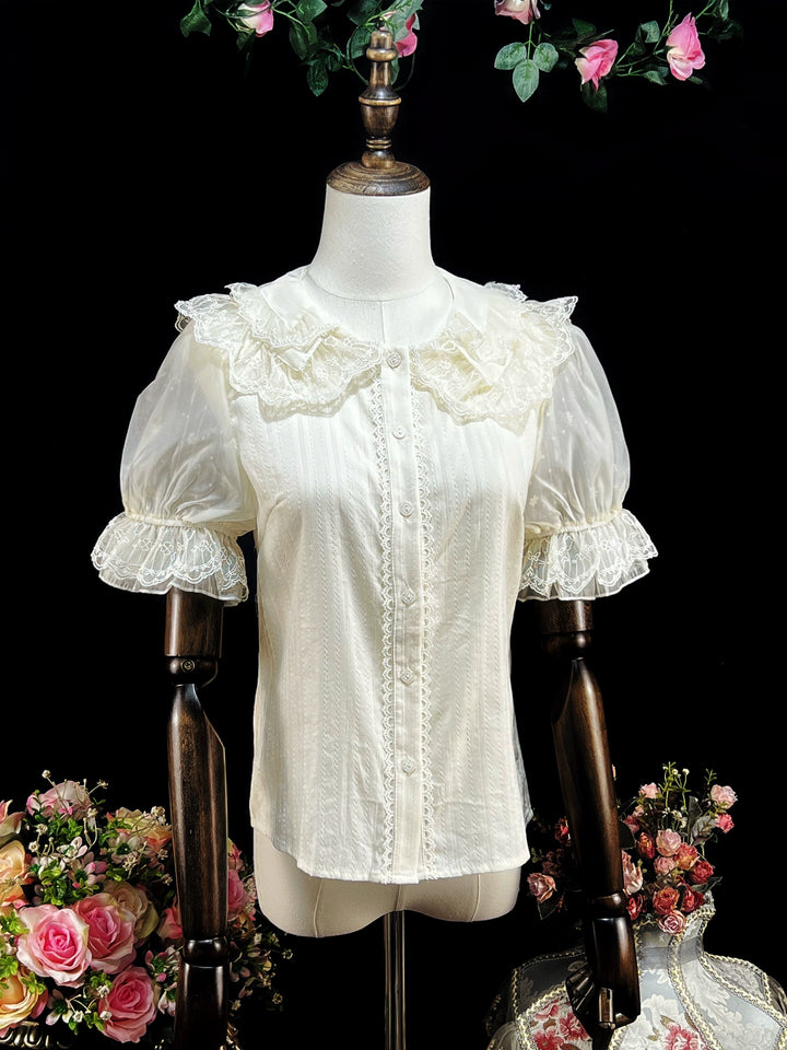 DMFS~Sweet Lolita Shirt Cotton Lolita Blouse Doll Collar apricot S 