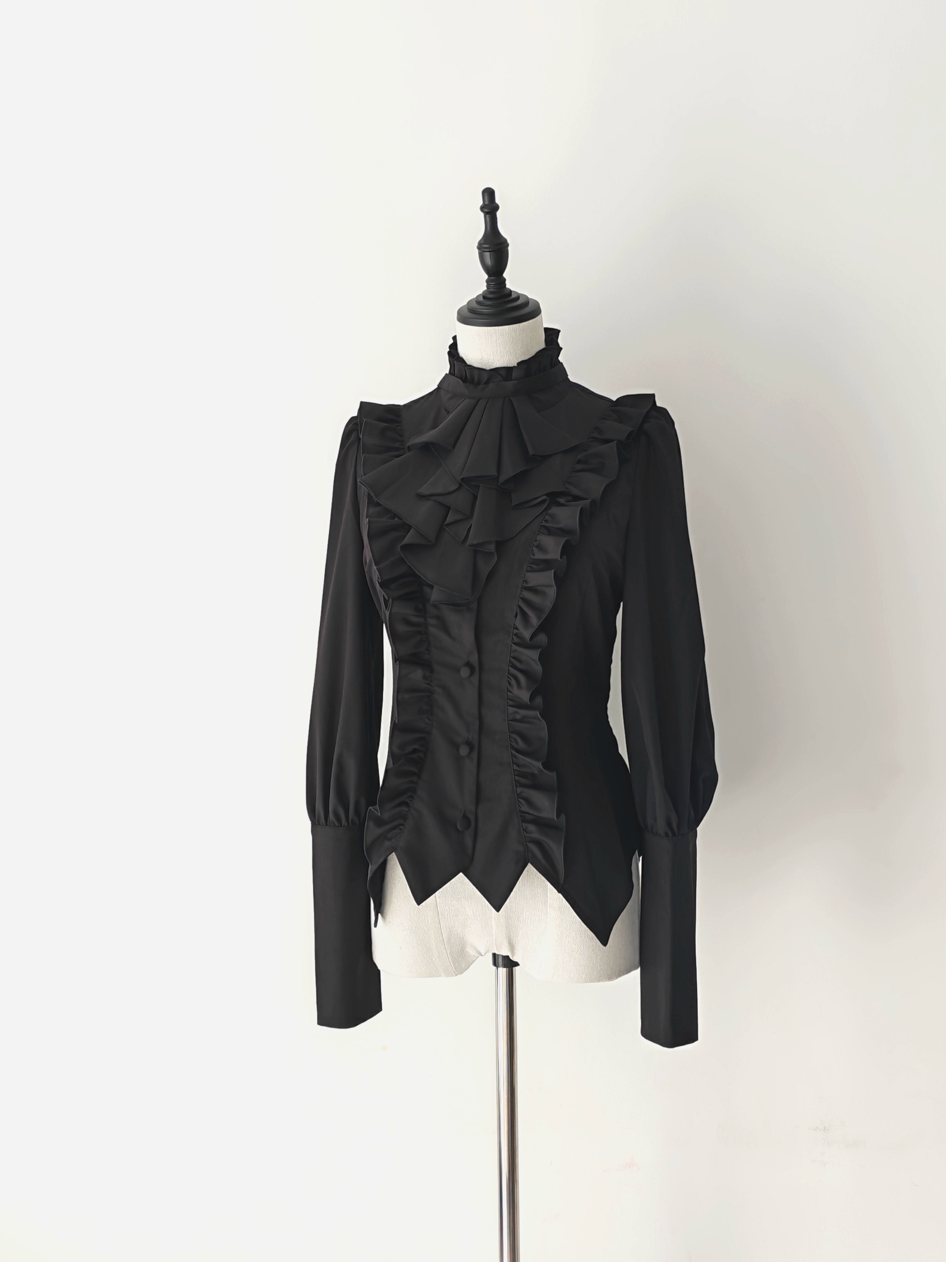Nightingale Girl - Ode to Nobility - Gothic Lolita Mutton Sleeve Shirt, Detachable Jabot (L M S XL) 44130:797082