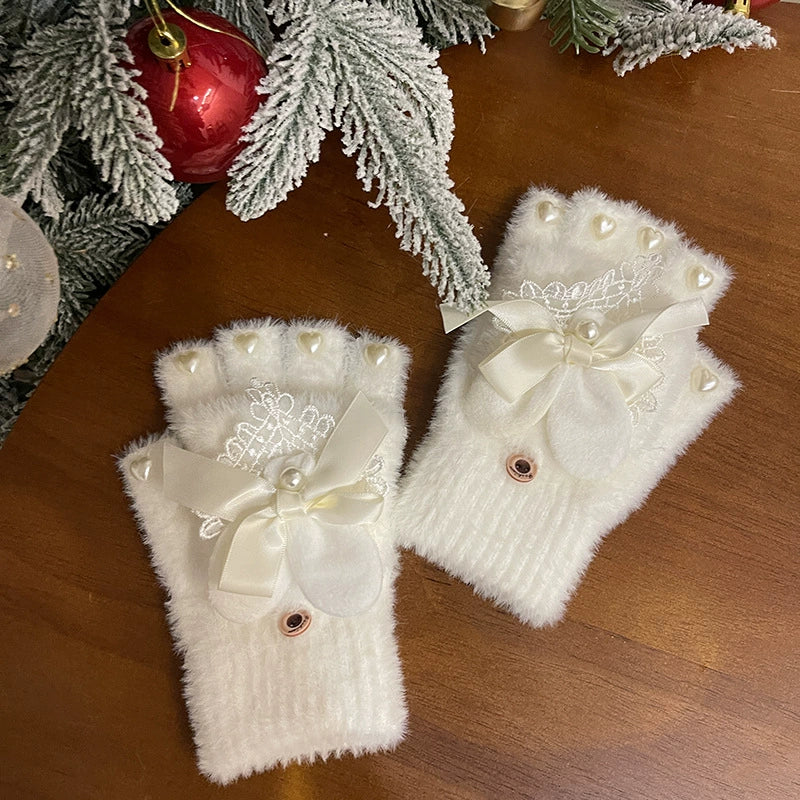 WAGUIR~Kawaii Lolita Gloves Fluffy Rabbit Ear Winter Lolita Gloves