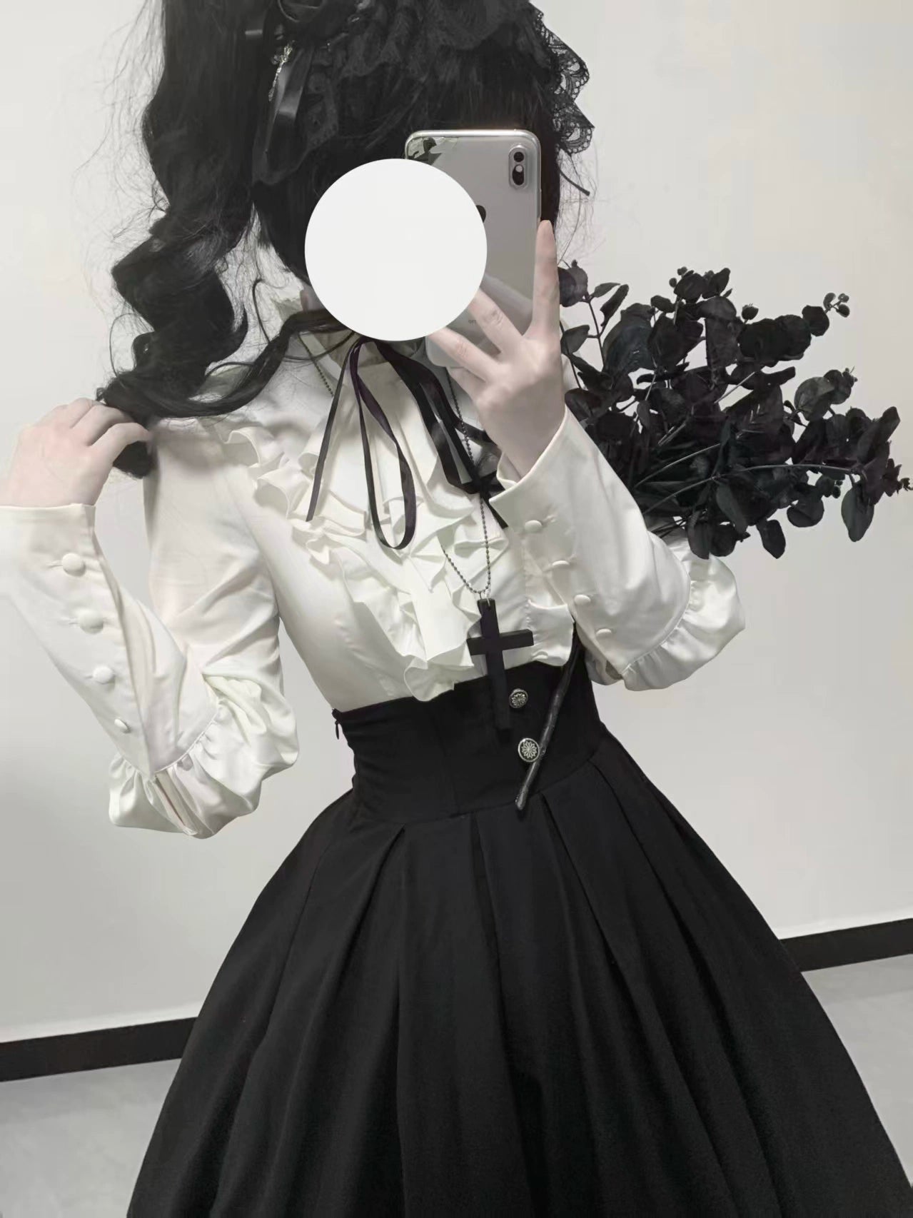 Nightingale Girl - Ode to Nobility - Gothic Lolita Mutton Sleeve Shirt, Detachable Jabot 44130:797075