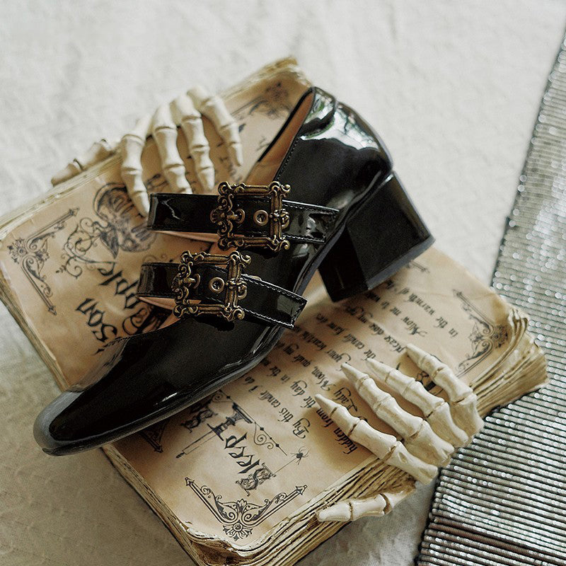 Momo~Midsummer Story~Retro Lolita Heels Shoes Mary Jane Shoes 34 High heels patent leather version black 