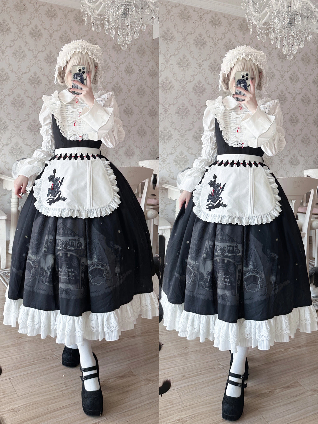 Dark Circle Clinic~Barbara Manor Night~Gothic Lolita JSK Pleated Floral Print Lolita Dress   