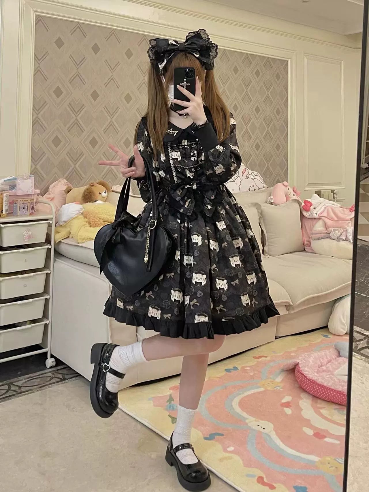 Good NIght Cats - Tiger in Autumn - Kawaii Lolita Printed OP Dress Set 43997:791664