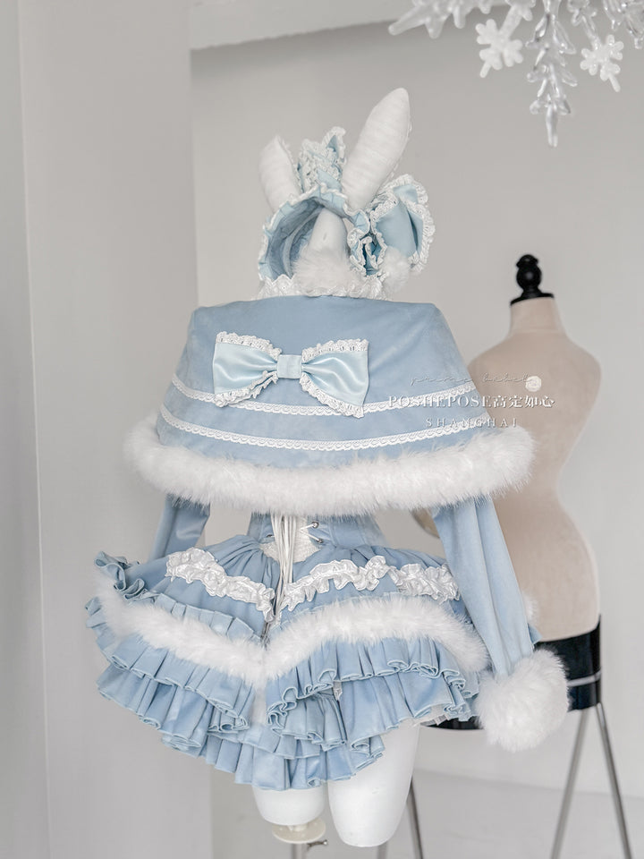 POSHEPOSE~Chuling Swan Lake~Sweet Lolita JSK Set Velvet Blue Dress for Prom