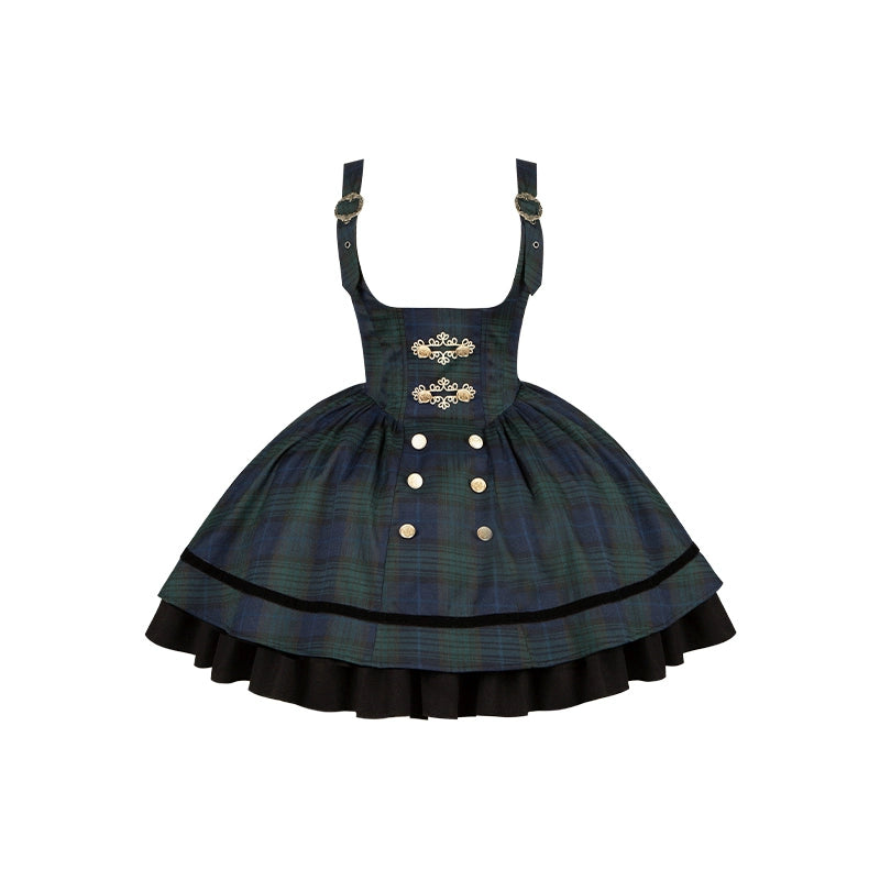 With PUJI - Berlin Souvenir - Plaid Preppy Style Lolita Bust Supporting JSK Outfit 43928:789954