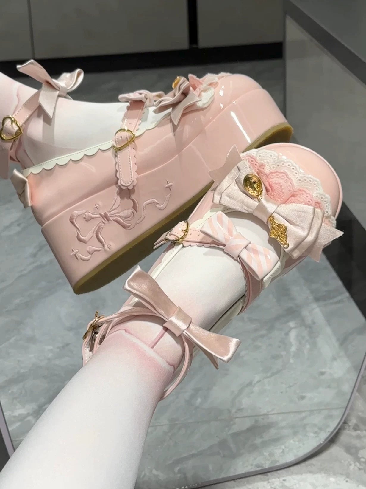 Mousse Rolls - Platform Sweet Lolita Shoes, Detachable Golden Spoon