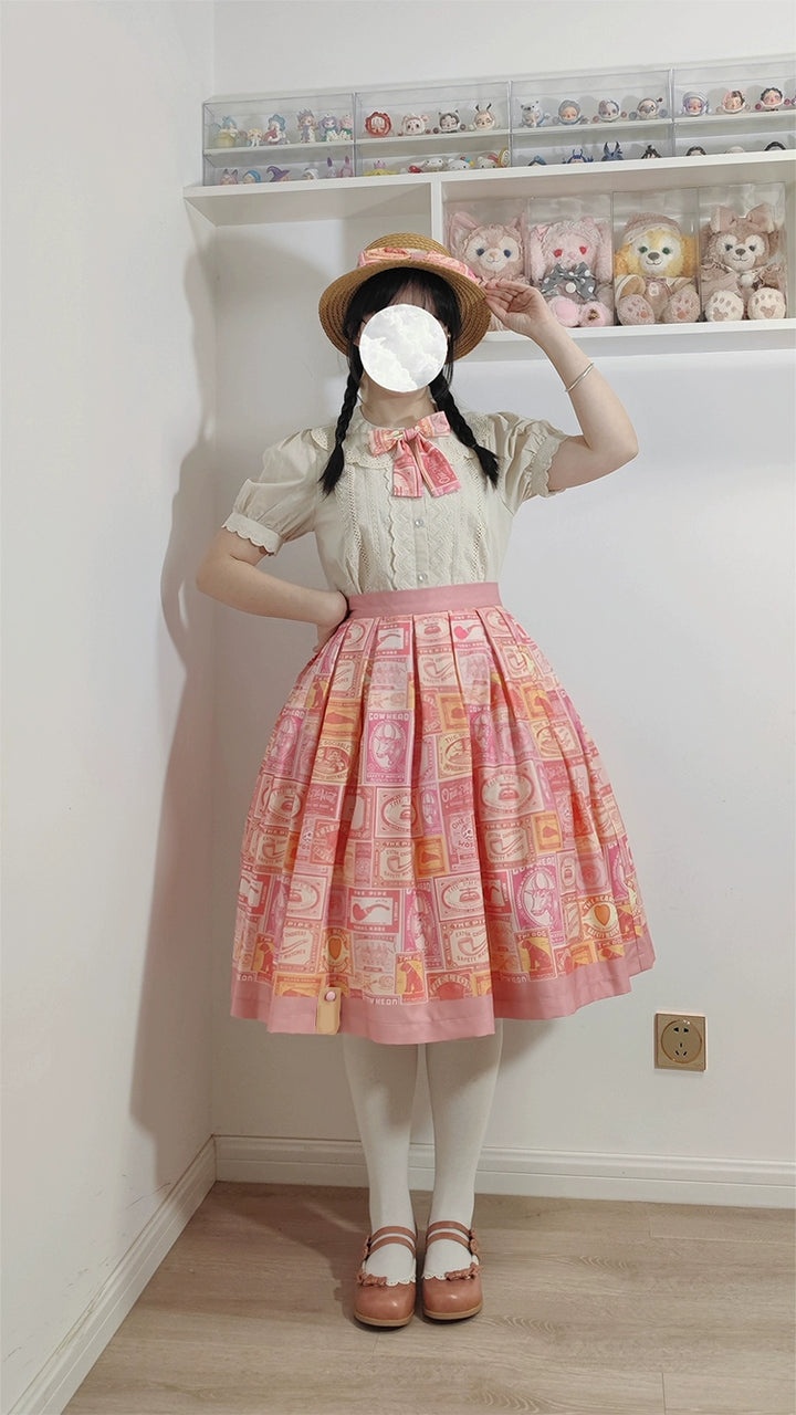 Miss Cube - Antique Label - Retro Lolita Skirt American Half Skirt Customized Antique Print 35674:497676