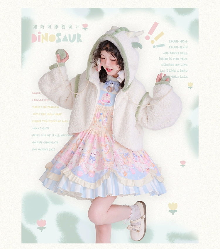 Mewroco~Little Green Dragon~Cute Lolita Coat Plush Short Winter Coat   