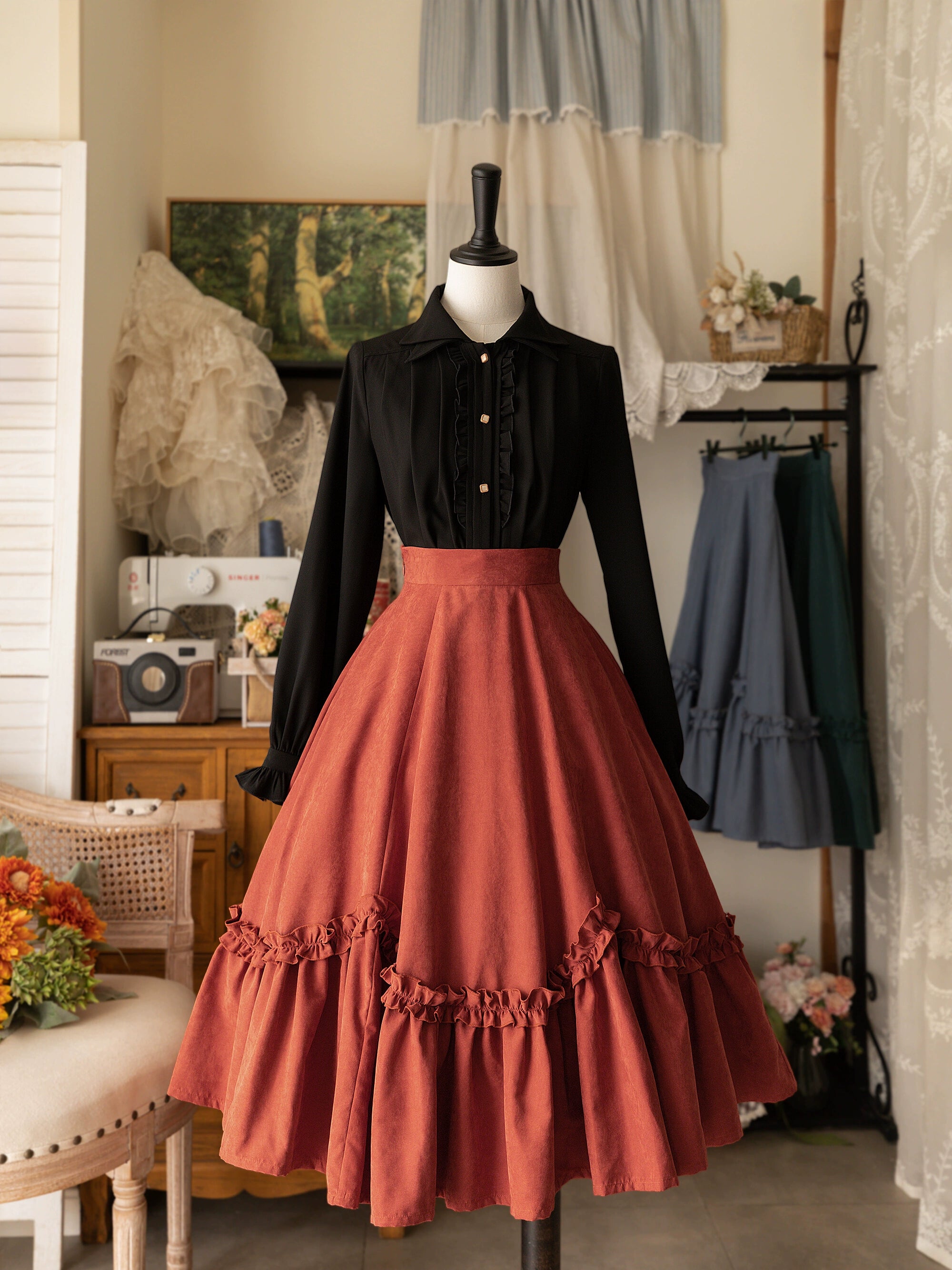 Forest Wardrobe - Forest Basket - Elegant Lolita Skirt Retro Classic Petal Swing Skirt