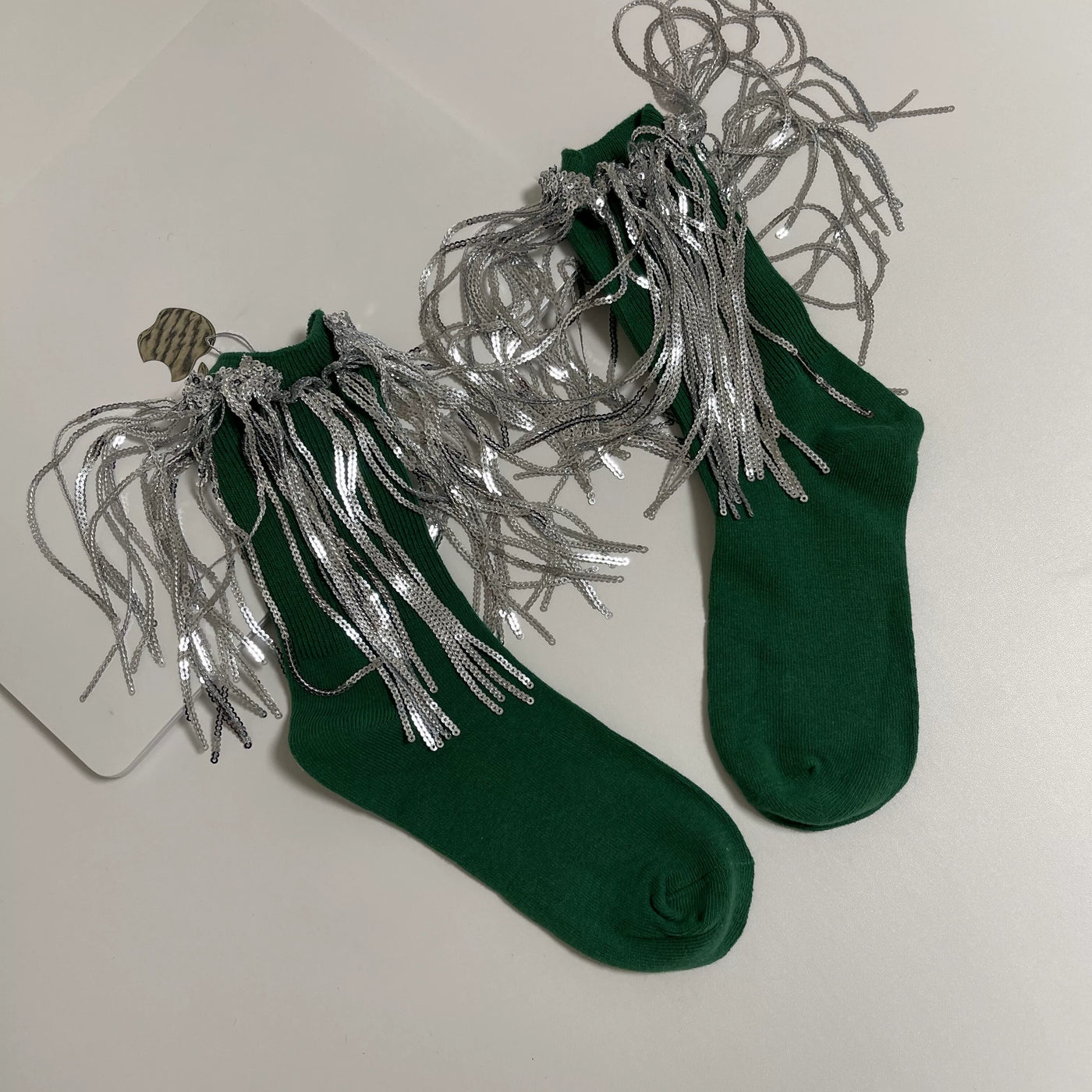 WAGUIR~Retro Lolita Socks Y2K Fringed Lace Mid-tube Socks Green Free size 