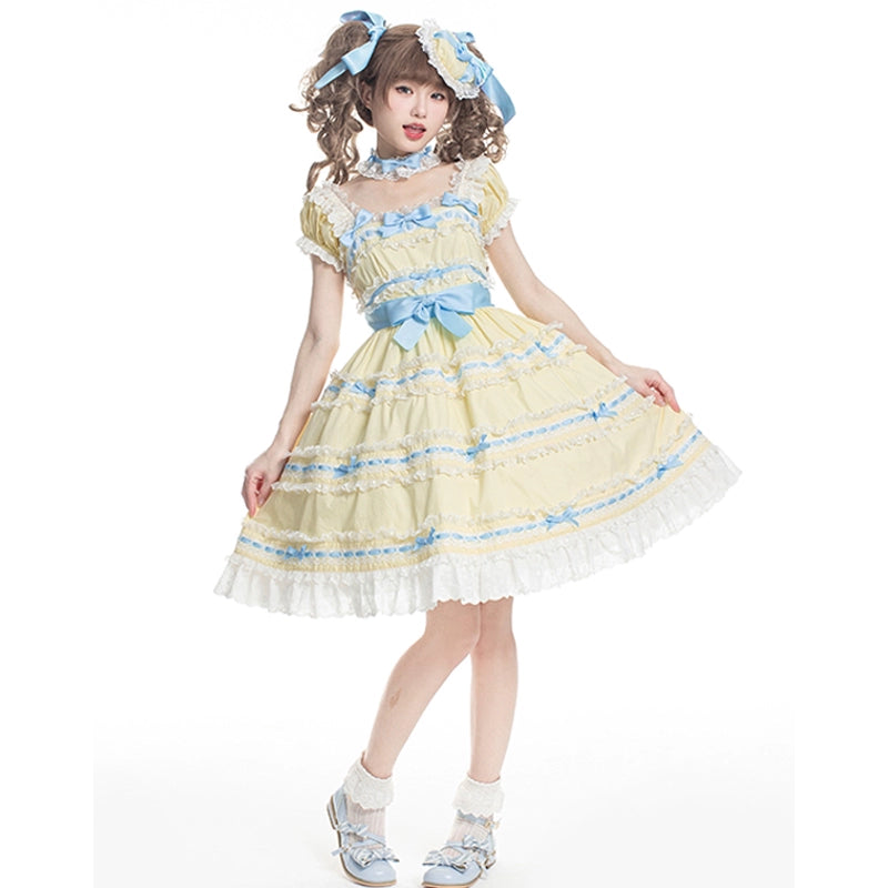 NanShengGe - Love Ice Cream - Sweet Lolita OP Dress Plus Size Multicolor S Yellow Heart-Shaped Hat(One Size)