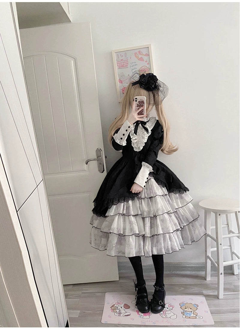 Buling Moon~Vintage Elegant Lolita OP Dress Black White Dress   