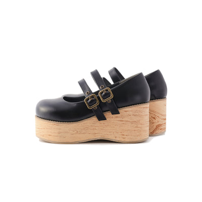 (Buy for me) MODO~Retro Lolita Round Toe Wood Bottom Shoes 34 matte black (high heel) 