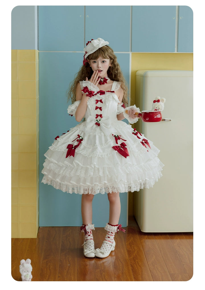 Summer Fairy~Strawberry Angel~Sweet Lolita JSK Suit Tiered Ruffle Dress Set