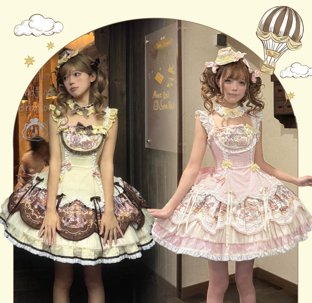 Sunset Ferris Wheel - Sweet Lolita JSK Dress Set, Amusement Park Print 46036:873047