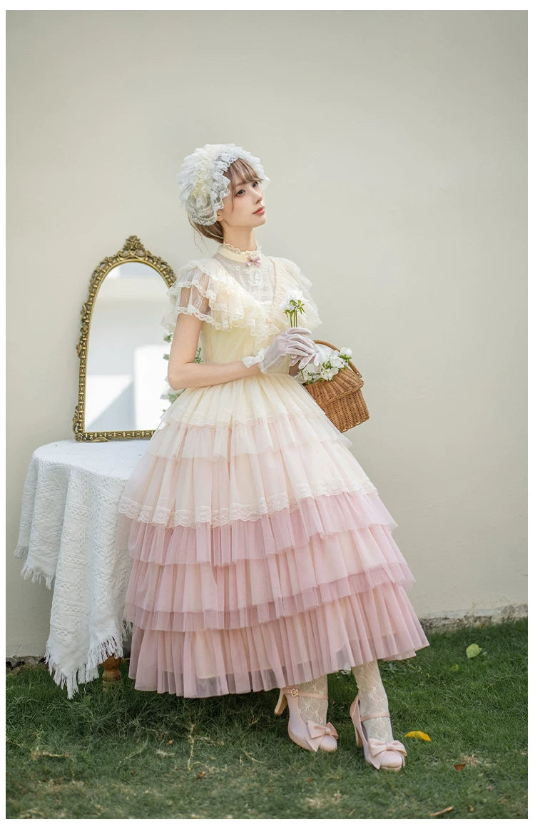 True Vow - Embroidered Classic Lolita Dress, Layered Gradient Hem
