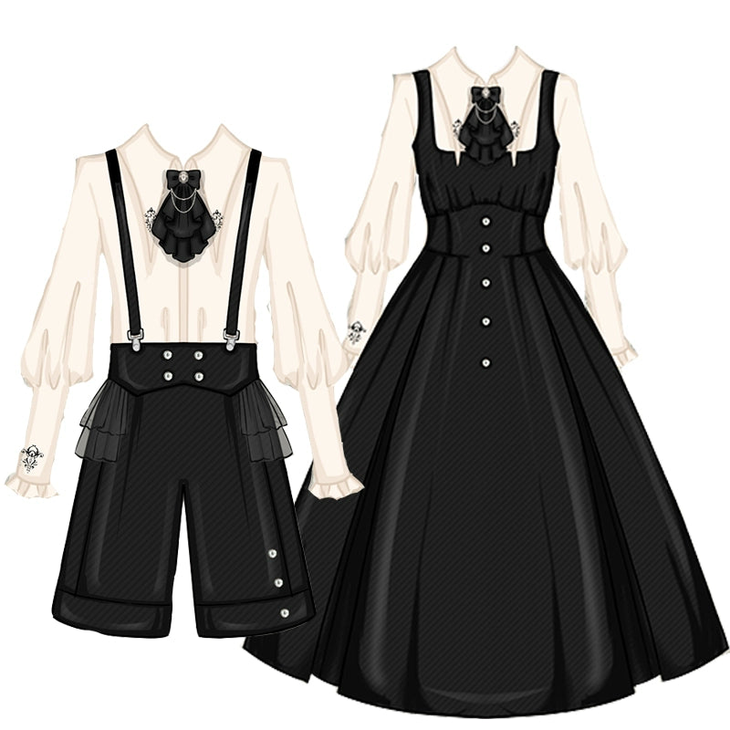 CastleToo~Night Raven Magic~Ouji Lolita Dress Set Prince Suspender Shorts Cape   