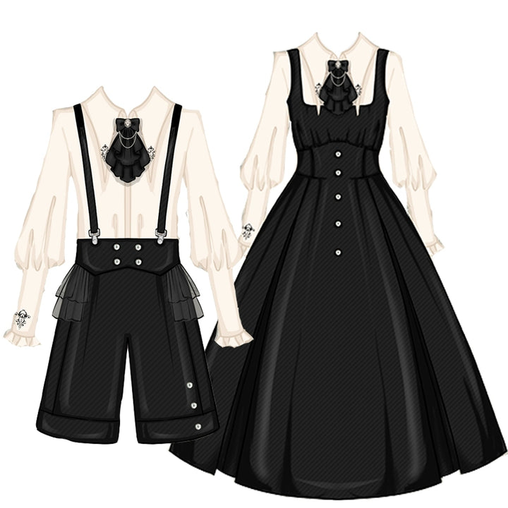 CastleToo~Night Raven Magic~Ouji Lolita Dress Set Prince Suspender Shorts Cape