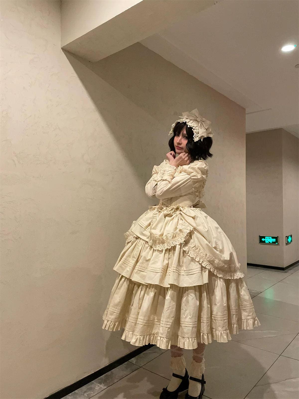 Cotton Gothic Lolita Long JSK, Drawn-up Hem 45213:841046