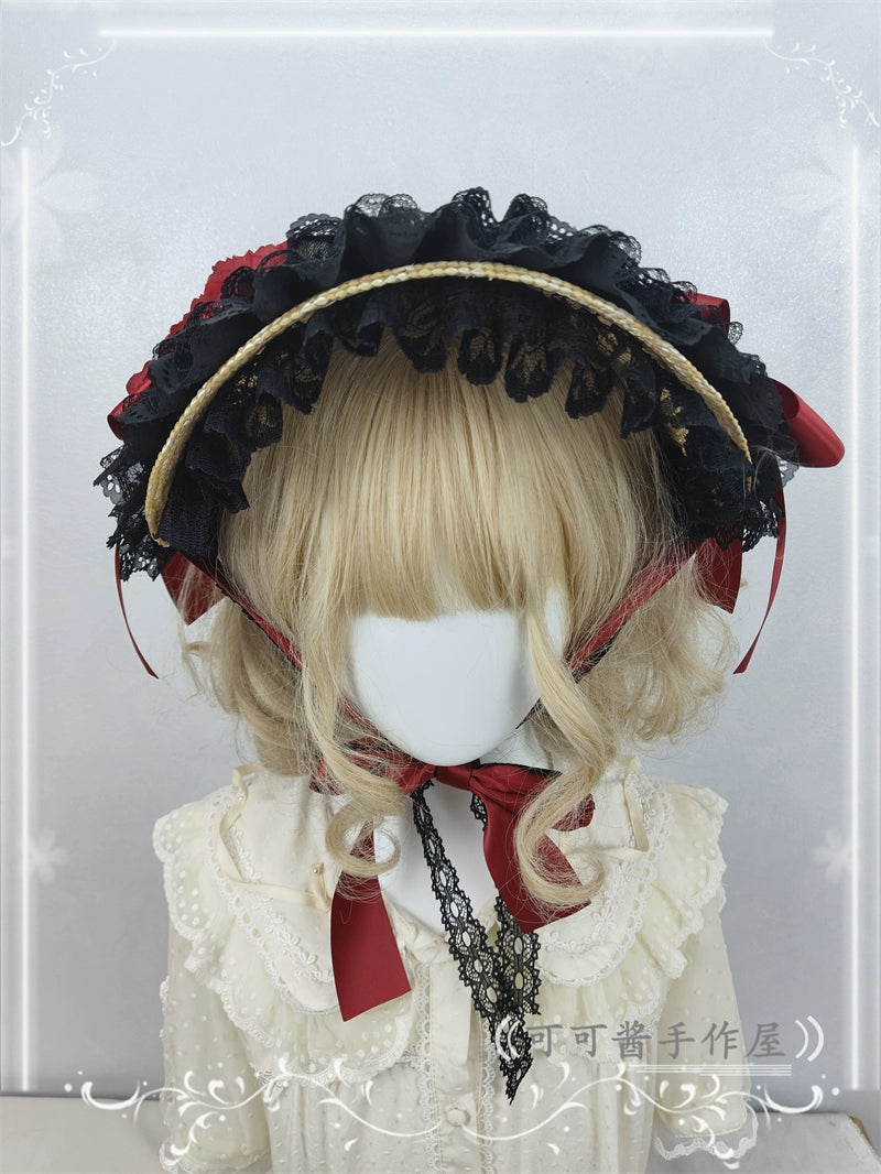 Cocoa Jam~Country Lolita Bonnet Lace Flower Flat Cap Multicolors Customized 36112:524670