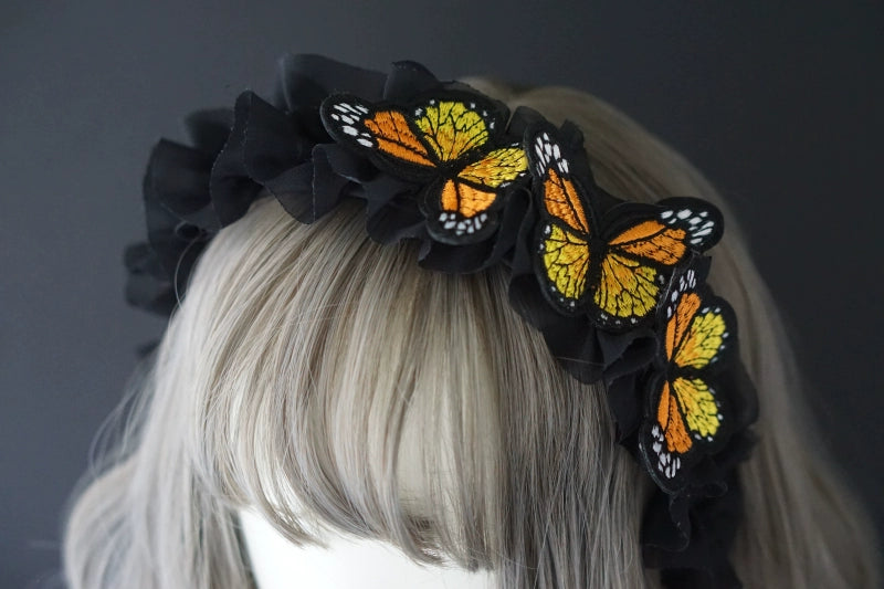 Strange Sugar~Gothic Lolita Black Headdress Butterfly KC Photography Props 4 - Orange-yellow butterfly  
