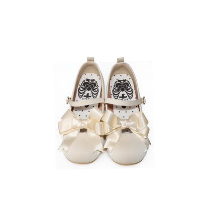 MODO~Beth~Kawaii Lolita Mary Jane Shoes Silk Round Toe 34 Mid heel in beige 