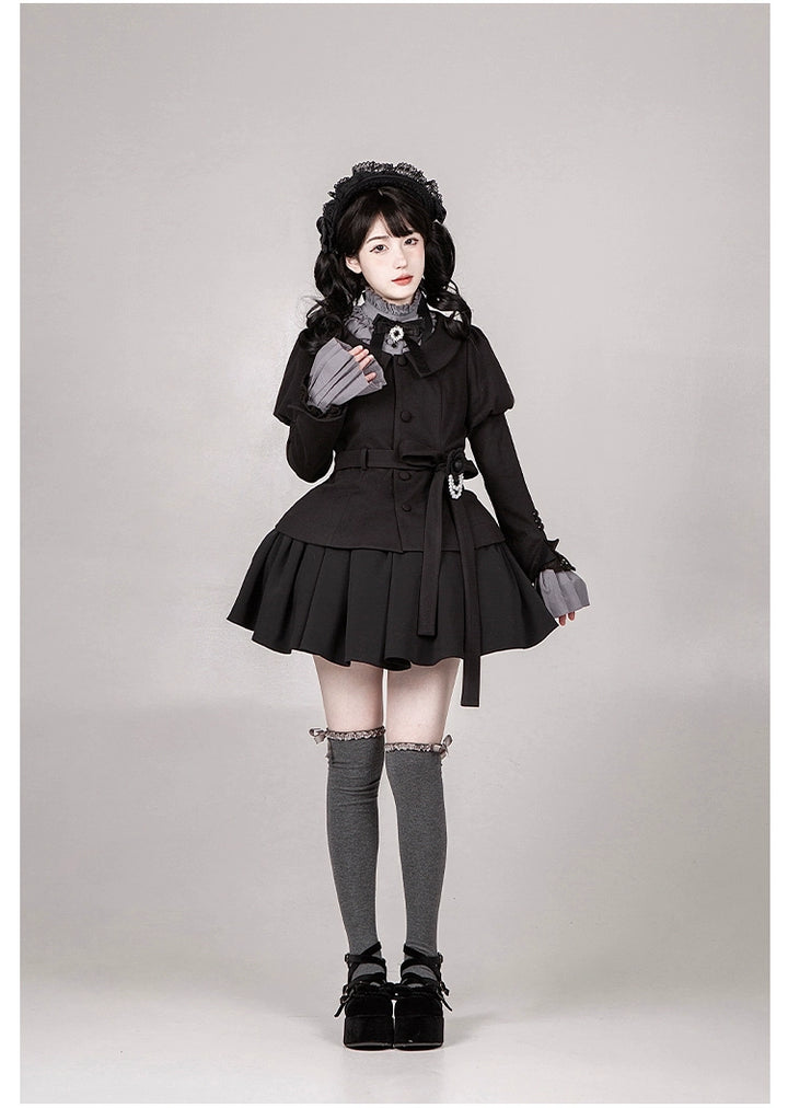 With PUJI~Old Testament~Classic Lolita Coat Black Plush Lolita Cape and Brooch