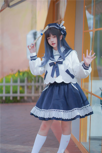 (Buyforme)To Alice~Rabbit Autumn/Winter Coat+Skirt Set navy blue skirt- size 0  
