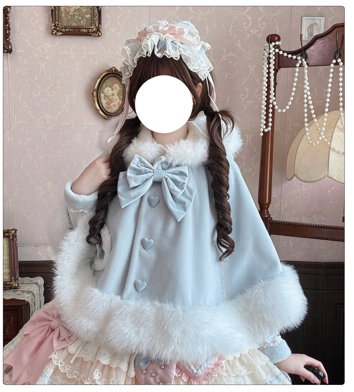 Floppy Bunny Ear -Sweet Lolita Winter Fleece-Lined Cape Coat with Bunny Ears